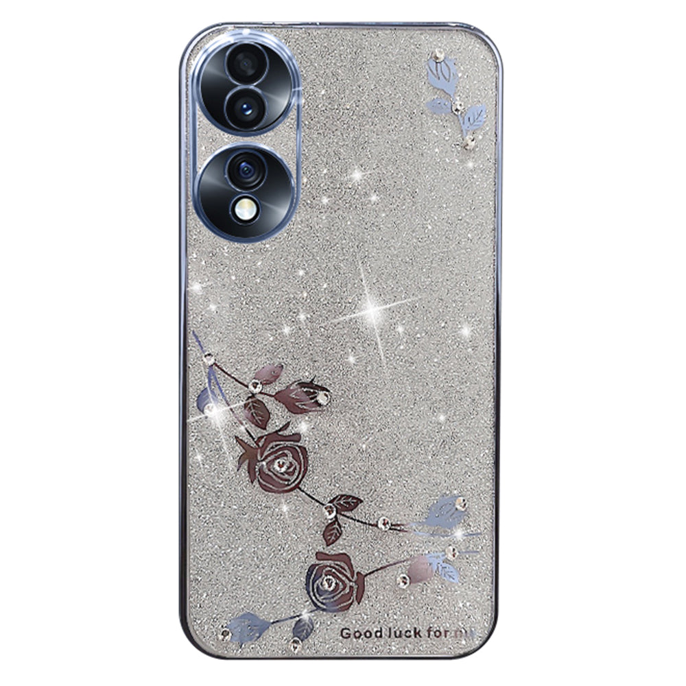 Slim Smartphone Case For Honor 70 5G Flower Pattern Decor Rhinestone Electroplating Glitter Powder Shockproof Soft TPU Phone Cover Slim Smartphone Case For Honor 70 5G Flower Pattern Decor Rhinestone Electroplating Glitter Powder Shockproof Soft TPU Phone Cover